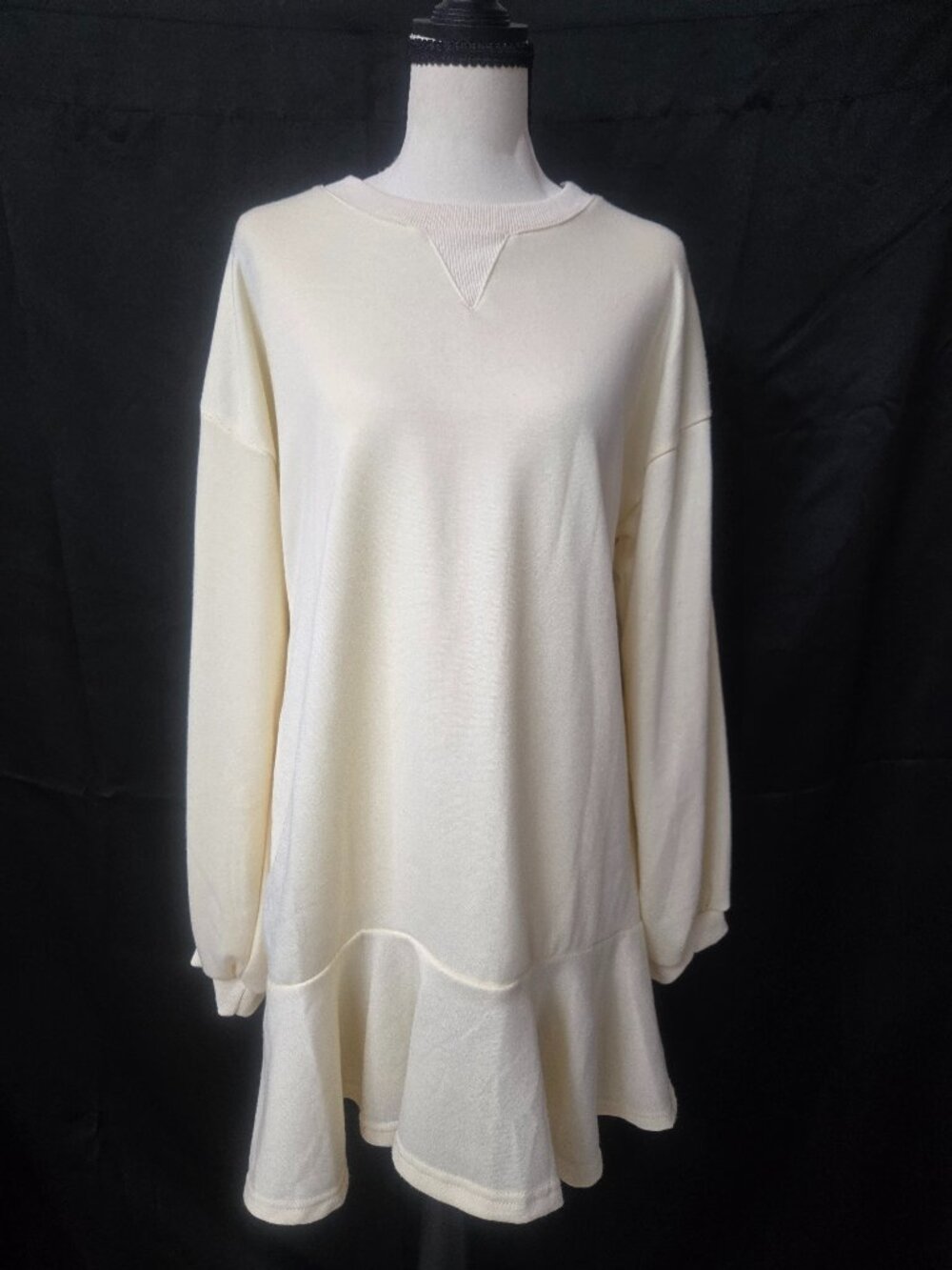 To My Lovers Sweater Dress Ivory 2XL Peplum Ruffle Flounce Hem Cream Cozychic